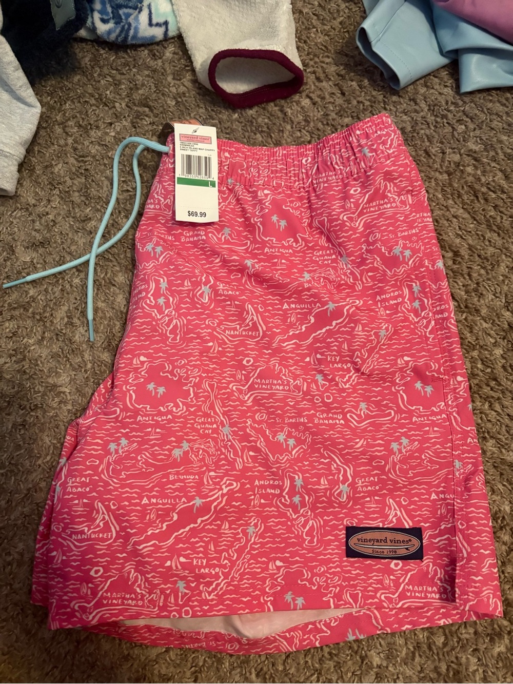 NWT Vineyard Vines Pink Swim Trunks with Light Blue Drawstring